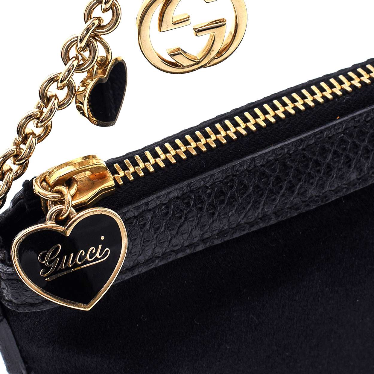 Gucci - Black Satin and Python Detail Pochette Bag 